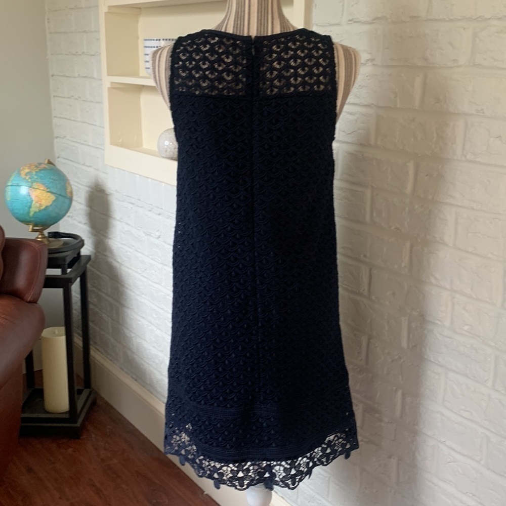 Loft Navy Blue Lace Overlay Sleeveless Dress - Picture 6 of 9